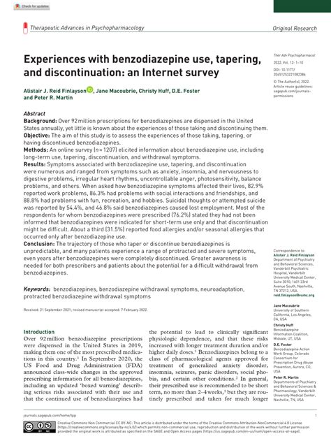 PDF Experiences With Benzodiazepine Use Tapering And