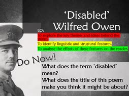 Poem Analysis- 'Disabled' by Wilfred Owen | Teaching Resources