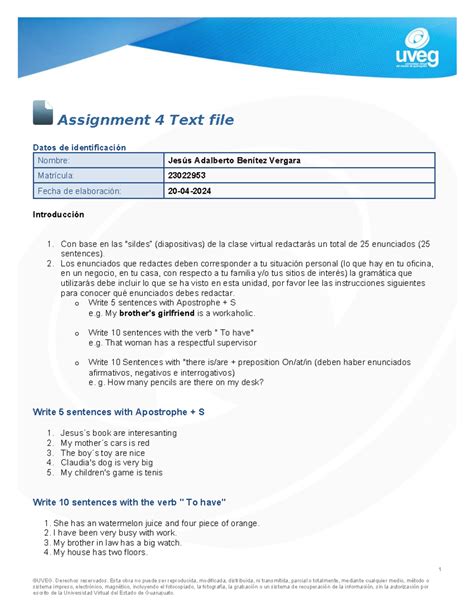 Assignment 4 Text file Assignment 4 Text file Datos de identificación