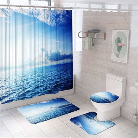 Ocean Shower Curtain Sets Sea Full Moon Purple Starry Sky Night Scenic