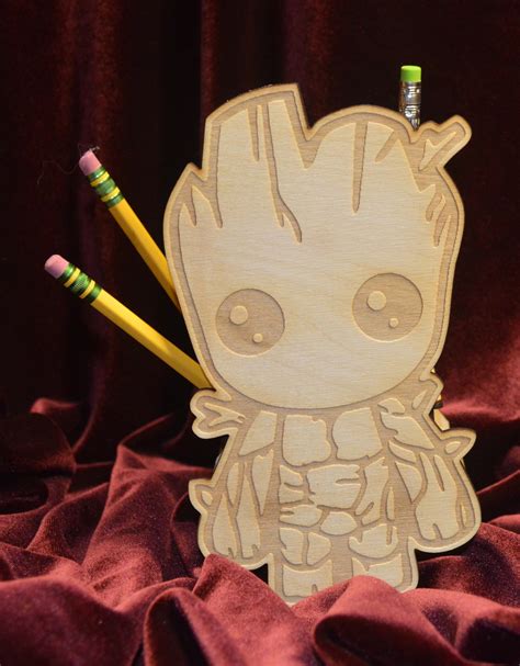 Wooden Groot Pencil Holder Etsy