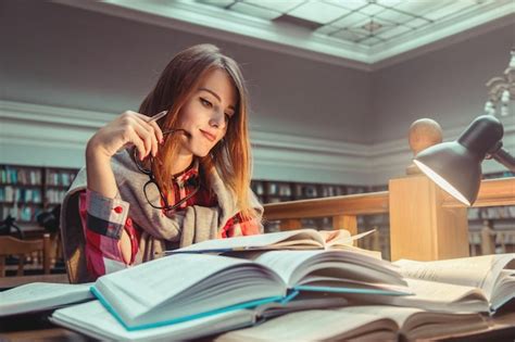 Premium Photo Successful Girl Studying Hard In Library