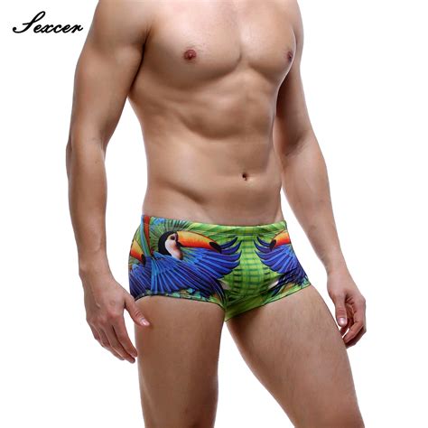 Sexcer Bird Print Men S Swim Briefs Man Sexy Low Waist Swimming Trunks