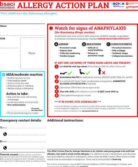 Allergy Action Plan From The British Society For Allergy And Clinical