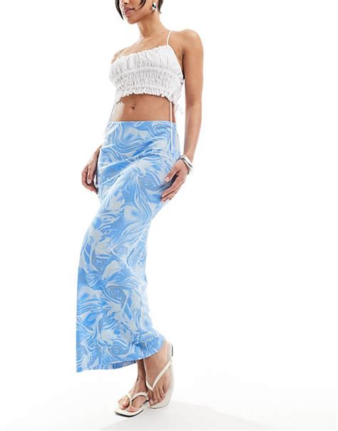 Monki Midi Skirt In Blue Blur Print Asos