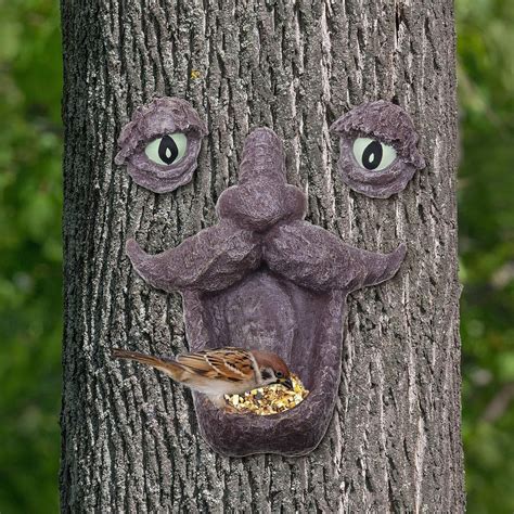 Bird Feeder Tree Face Decor Outdoor Fun Old Man Shape