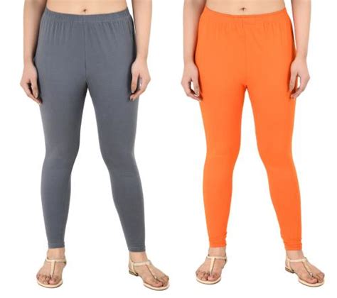 Buy Preego Women Dark Grey And Orange Ankle Length Solid Leggings Pack Of 2 Online At Best Prices