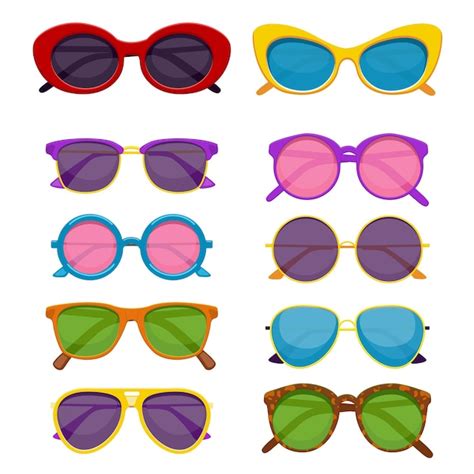 Un Conjunto De Gafas De Sol En Diferentes Colores Vector Premium