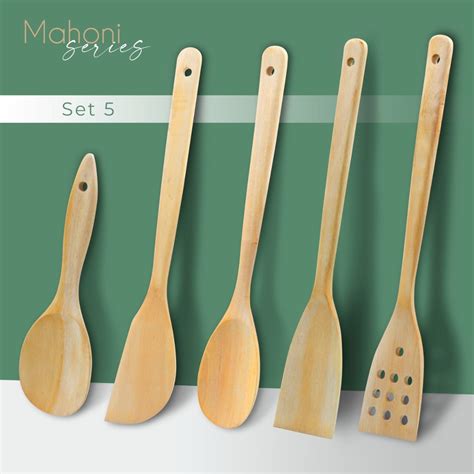 Jual 1 Set Isi 5 Peralatan Masak Kayu Mahoni Sutil Kayu Spatula Centong