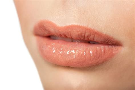 Labios Atractivos Detalle Del Maquillaje De Lipgloss De La Belleza