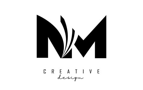 Creative Black Letters Nm N M Logo With Leading Lines And Road Concept