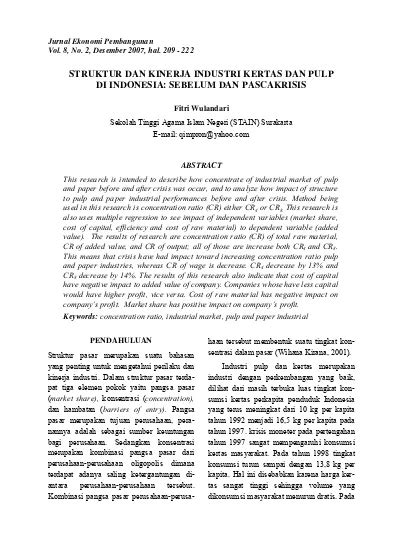 Struktur Dan Kinerja Industri Kertas Dan Pulp Di Indonesia Sebelum Dan