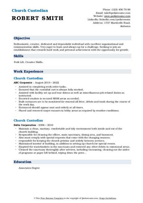 10 Church Custodian Resume Samples And Templates For 2025