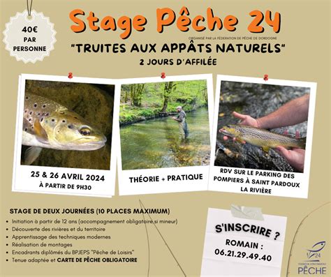 Affiche stage pêche truite appâts naturels Fédération Pêche Dordogne