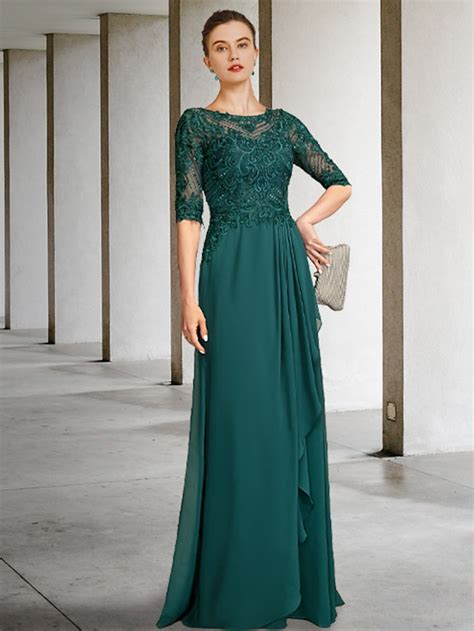 A Line Mother Of The Bride Dress Elegant Luxurious Jewel Neck Floor