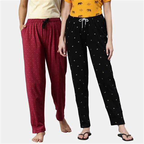 Kryptic Women Printed Pure Cotton Lounge Pants Pack Of 2 Buy Kryptic Women Printed Pure