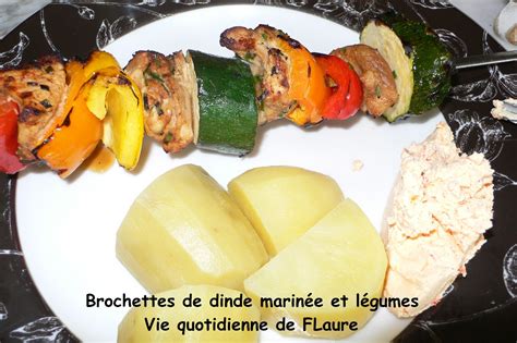 Brochettes de dinde marinée et légumes