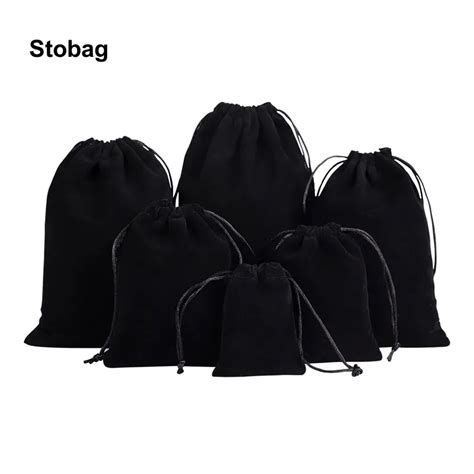 Stobag Wholesale Black Velvet Bags Small Drawstring Pocket Jewelry Gift