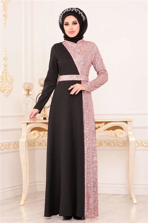 Rose Poudr Tesett Rl Abiye Elbise Robes De Soir E Hijab Pd