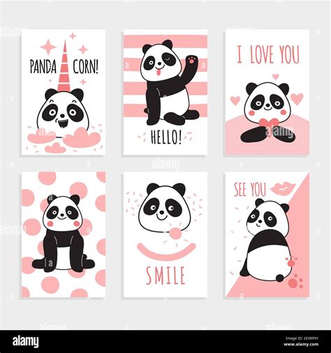 Tarjetas Panda Osos chinos lindos panda feliz con accesorios mágicos