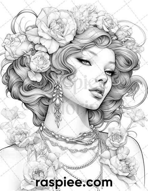 60 Art Nouveau Flowers Grayscale Adult Coloring Pages Printable Pdf I Art Nouveau Flowers