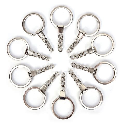 10pcs Car Key Ring Chain Polished Silver Plated Round Split Metal Key