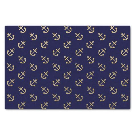 Gold Anchors Navy Blue Background Pattern Tissue Paper Zazzle