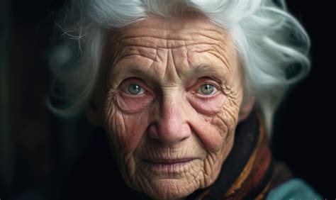 Premium Ai Image Close Up Portrait Of An White Haired Old Lady