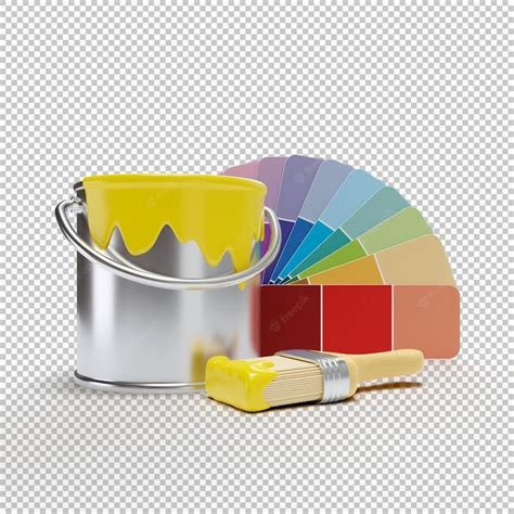 Premium Psd 3d Paint Bucket With Brush And Color Guide Paint Buckets Painting Bucket