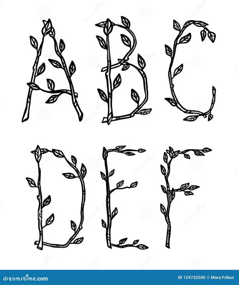 Decorative Alphabet Letters Made Of Tree Branches Stock Vector