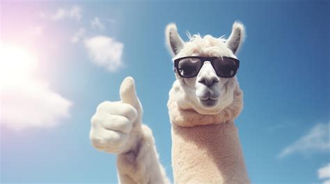 Premium Photo | Funny alpaca llama smiling showing approving thumbs up ...