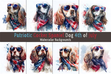 Patriotic Cocker Spaniel Watercolor By ChippoaDesign | TheHungryJPEG