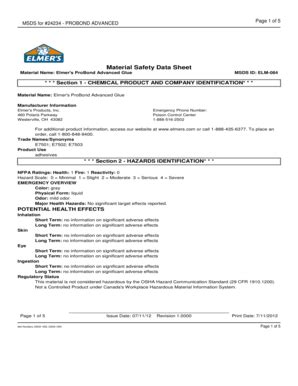 Fillable Online Msds For Probond Advanced Material Safety Data