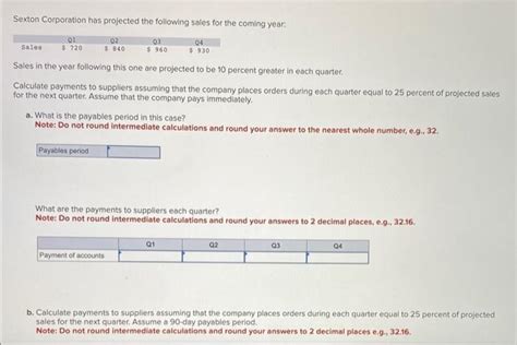 Solved Sexton Corporation Has Projected The Following Sales Chegg