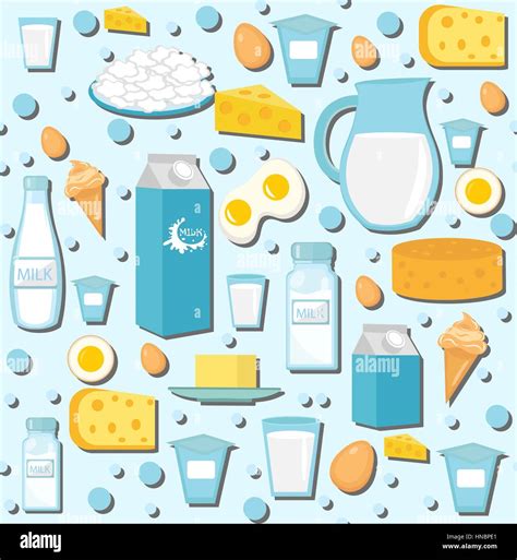 Dairy Products Seamless Pattern With Milk Cheese Dairies Background