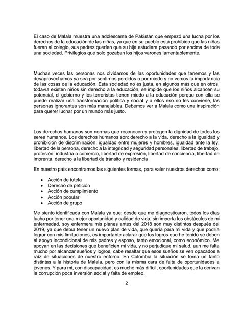 Taller De Reflexi N Escrita Del Caso Malala Ga Aa Ev Pdf