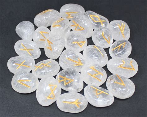 Clear Quartz Rune Stone Set With Velvet Storage Pouch Set Of Elder