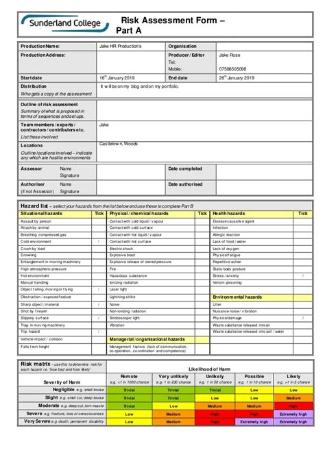 Business Process Risk Assessment Template