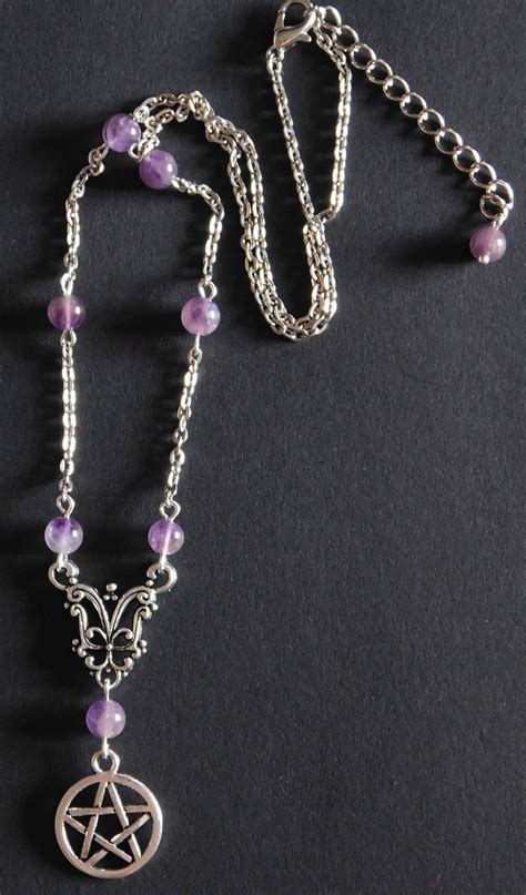 Amethyst Pentagram Beaded Necklace Pagan Purple Necklace Etsy