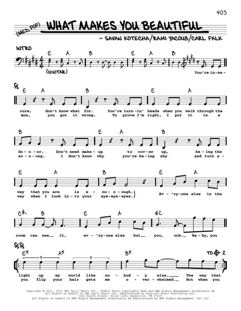 What Makes You Beautiful By One Direction Sheet Music For Real Book Melody Lyrics And Chords At