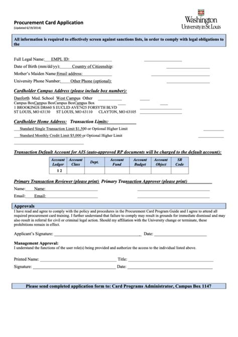 Fillable Procurement Card Application Financial Services Printable