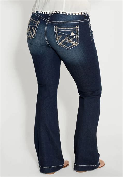 Denimflex™ Plus Size Flare Jeans With Asymmetrical Back Flap Pockets