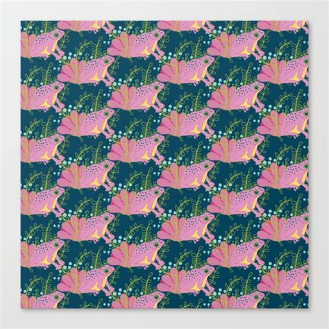 Pink Tropical Frog Florals Canvas Print By Purplesparrow Society6