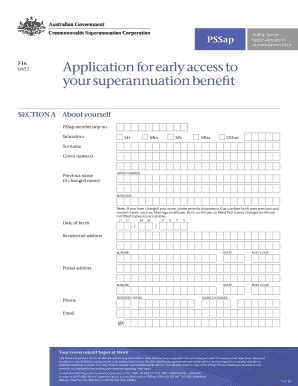 Fillable Online Early Access To Superannuation Benefit Application Form