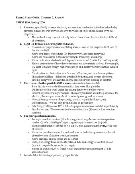 Exam 2 Study Guide Exam 2 Study Guide Chapters 2 3 And 4 CHEM 1110