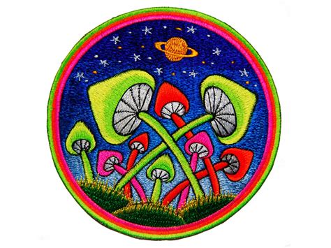 Glowing Magic Mushrooms Patch Fully Blacklight Glowing Design