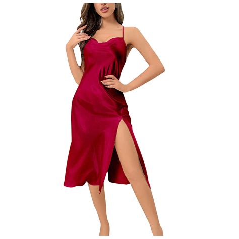 Qolati Women Sexy Lingerie Satin Nightgown Silk Chemise Long Nightdress