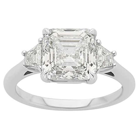 35 Ct Asscher Cut Diamond 3 Stone Platinum Engagement Ring For Sale At