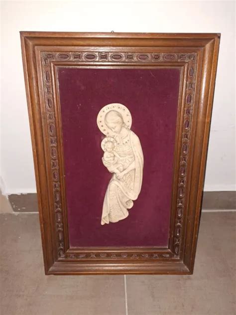 QUADRO ANTICO MADONNA Con Bambino In Rilievo Su Velluto Rosso EUR 43 90