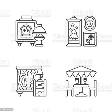 홈 데코레이션 및 가구 선형 아이콘 세트 가구에 대한 스톡 벡터 아트 및 기타 이미지 가구 가정 생활 가정의 방 Istock